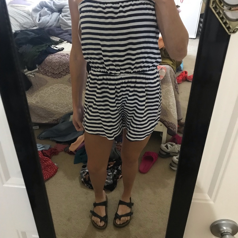 striped strapless romper